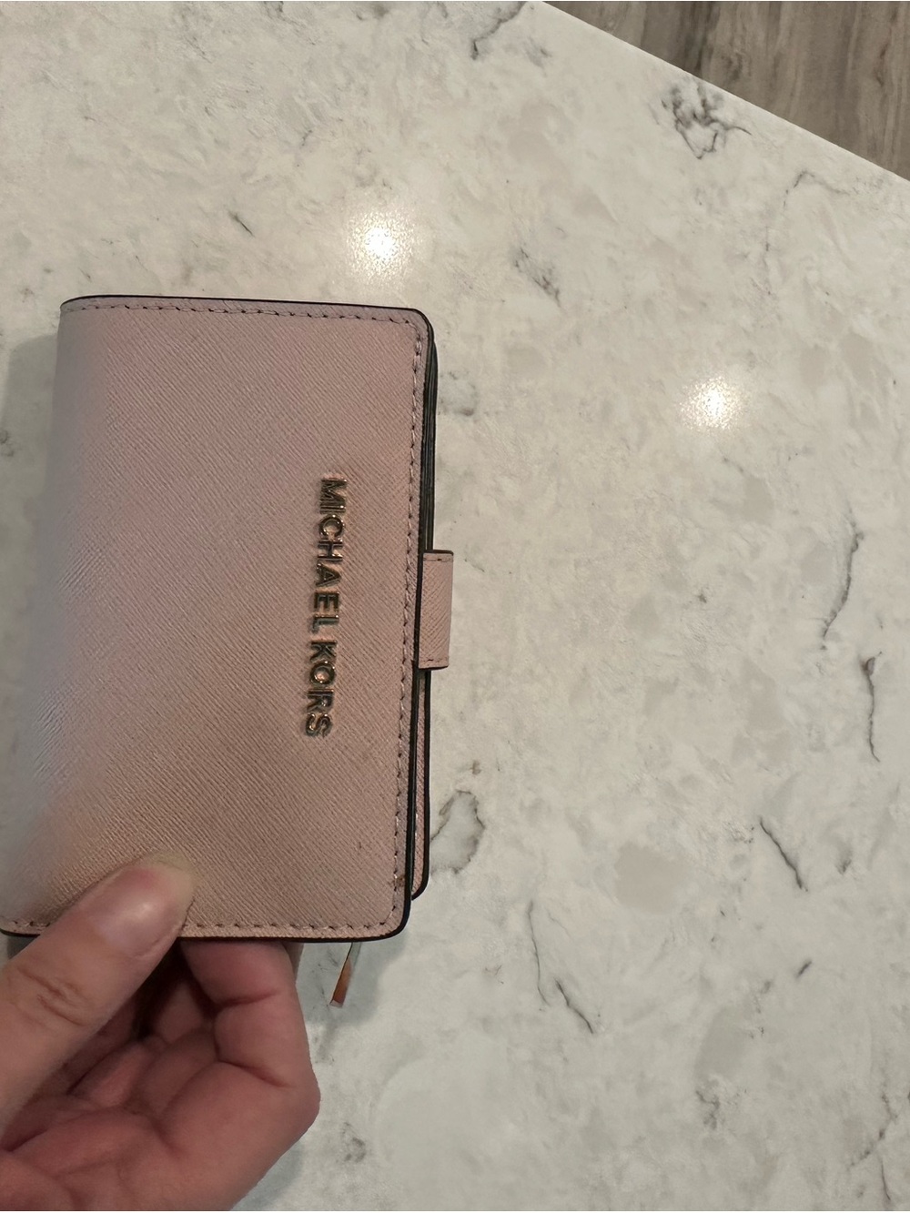 Michael Kors Pale Pink Saffiano Leather Small Wallet with Gold Logo